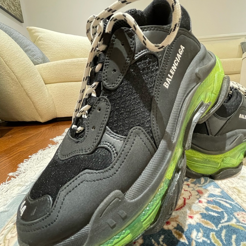 Mens Balenciaga Triple S Clear Sole Sneakers black neon size 10 - Picture 7 of 10